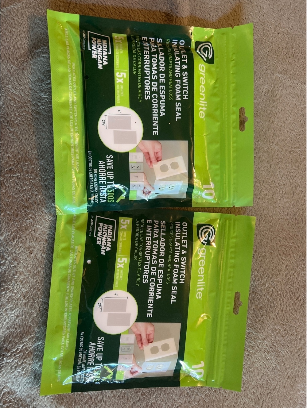 Lot of 2 Greenlite Outlet & Switch Insulating Foam Seal 5-Pack